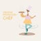 Illustration of a creative profession chef. World cuisines, italian pizza, chef with pizza. Travel vector illustration