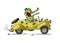 Illustration of a crocodile with cap driving a yellow old car. isolated
