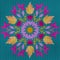 Illustration cross stitch mandala from flowers. Cross-stitch floral collage. Mandala - symbol of meditation, Buddhism, Hinduism,