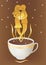 illustration of cup with coffee and vapor in the form of pair of people