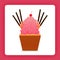 Illustration of cupcake with giant strawberry whip cream and extra topping, six chocolate sticks and cherries. Design can be for