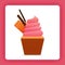 Illustration of cupcake with strawberry soft cream with waffle, chocolate sticks and twist wafer chocolate topping. Design can be