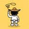 Illustration of cute Astronaut being a cowboy in hat and rope
