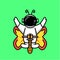 Illustration of cute astronaut being cute butterfly isolated style and green background