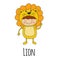 Illustration of cute baby wearing lion costume