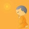 Illustration of Cute Begging young monk cartoon