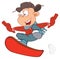 Illustration of Cute Boy Snowboarding. Cartoon Character