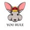 Illustration of a cute bunny, rabbit in crown. Hand Drawn Vector Illustration of Bunny.