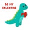 Illustration of cute cartoon dinosaur with heart. Happy Valentines day. Be my valentine.