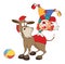 Illustration of a Cute Cat Clown and a Donkey. Cartoon Character