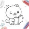 illustration of a cute cat sticker carrying a book