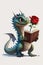 illustration Cute Dragon with a Rose and a Book, Sant Jordi, generative AI