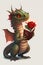 illustration Cute Dragon with a Rose and a Book, Sant Jordi, generative AI