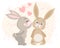 Illustration, cute enamored bunnies, kiss and hearts. Children\\\'s postcard, children\\\'s bedroom decor