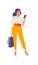 Illustration of a cute fashionable girl with a phone. Vector. Woman shopper, shopaholic. Girl chatting on the phone. Flat style