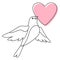 Illustration of cute flying bird and holding heart. Image of birdie in simple style.