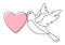 Illustration of cute flying bird and holding heart. Image of birdie in simple style.