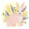 Illustration, cute gentle pink rabbit in wildflowers on a gentle background. Children\\\'s print, postcard