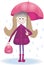 Illustration with cute girl rain umbrella rainy day