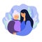 Illustration of a cute grandmother and daughter woman cuddling