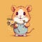 illustration of cute hamster holding some country flowers in hand, neutral background, love and kindness concept, ai generated