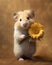 illustration of cute hamster holding some country flowers in hand, neutral background, love and kindness concept, ai generated