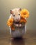 illustration of cute hamster holding some country flowers in hand, neutral background, love and kindness concept, ai generated