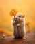 illustration of cute hamster holding some country flowers in hand, neutral background, love and kindness concept, ai generated