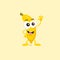 Illustration of cute happy banana mascot greeting someone with big smile