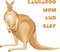 Illustration of a cute kangaroo mom with a small baby