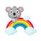 Illustration of cute koala gliding on a rainbow
