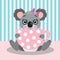 Illustration of cute koala holding a big pink cup tea