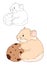 Illustration of cute little hamster with cookie on white background. Vector hand drawn picture of sitting hamster for coloring