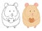 Illustration of cute little hamster with cookie on white background. Vector hand drawn picture of standing hamster for coloring