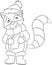 An illustration of a cute little raccoon, in winter, in black and white, perfect for children`s coloring book game