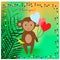 Illustration with cute monkey in jungle with three balloons