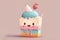 Illustration of cute piece of cake character with strawberry and whipped cream on top