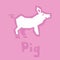 Illustration of cute pretty pig. Vector flat stylized piglet isolated on pink background. Baby lovely icon. Brutal modern style.