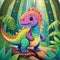Illustration of cute rainbow dinosaur cartoon in the jungle