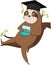 Illustration of cute sloth cartoon character with graduation cap