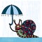 Illustration with cute snail with umbrella..