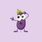 Illustration of cute surprised eggplant mascot pointing to the left