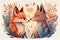 Illustration of cute wolf and fox couple in love for Valentine\\\'s Day