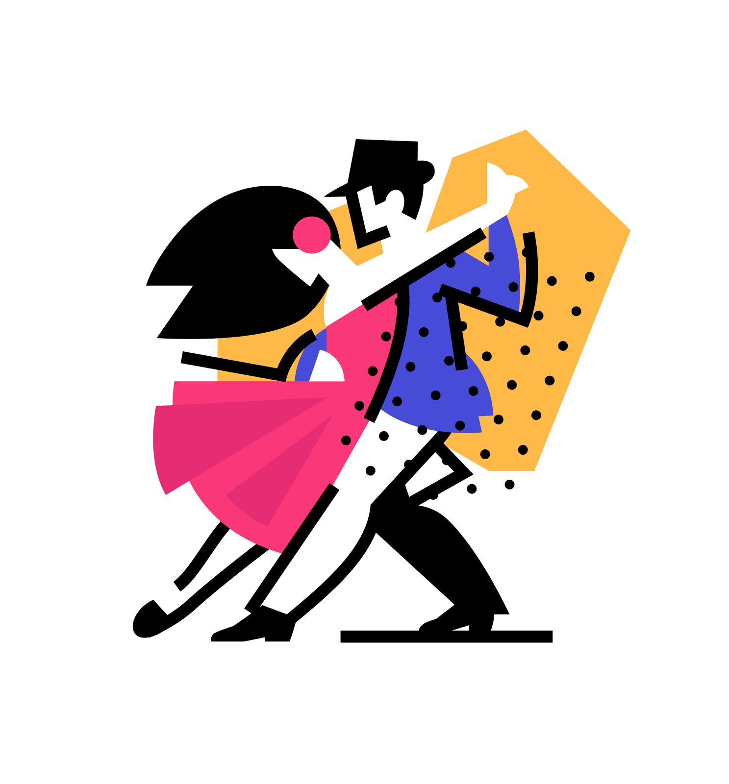 Illustration of a dancing man and woman. Icon ballroom, sports dances. Tango, waltz, Latin American dances. Vector flat