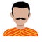 Illustration of a dark-haired caucasian cartoon male with a mustache and a patterned orange shirt