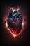 An illustration of the dark human heart with a red luminous reflecting. Generative Ai.