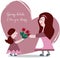Illustration of a daughter and mom in a big heart for the holiday