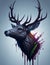 Illustration of a deer head with vibrant splash colors exudes a modern and dynamic interpretation of the majestic creature