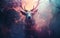 Illustration of a deer in a surreal composition. Ethereal cinematic lighting composition.