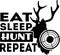 Illustration of Deer with text Eat, sleep, hunt, repeat, sticker, tshirt printvector illustration. Quote to design